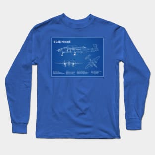 B-25B Mitchell Doolittle - Airplane Blueprint - AD Long Sleeve T-Shirt